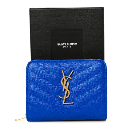 Saint Laurent Grain De Poudre Matelasse Chevron Monogram Compact Zip Around Wallet Bleu Majorelle 11 of 11