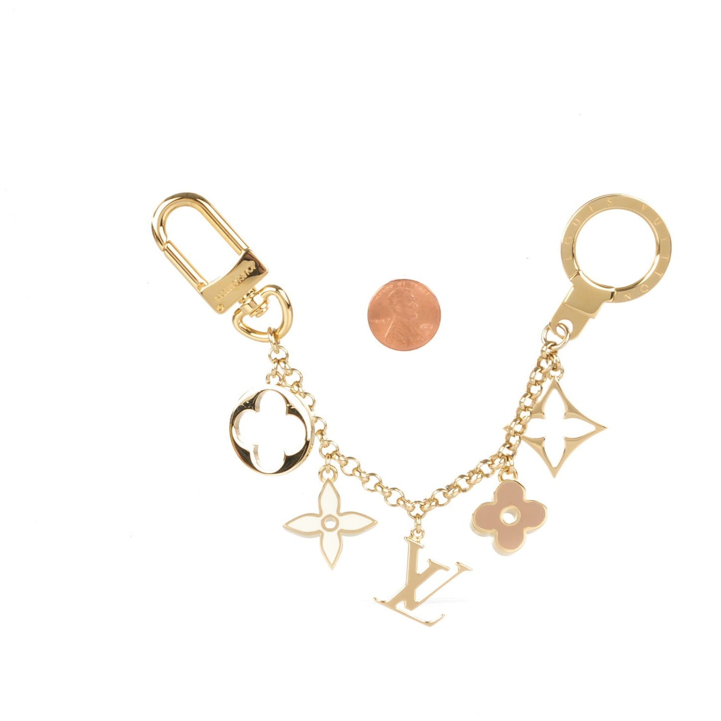 Brass Enamel Fleur De Monogram Bag Charm Chain Gold