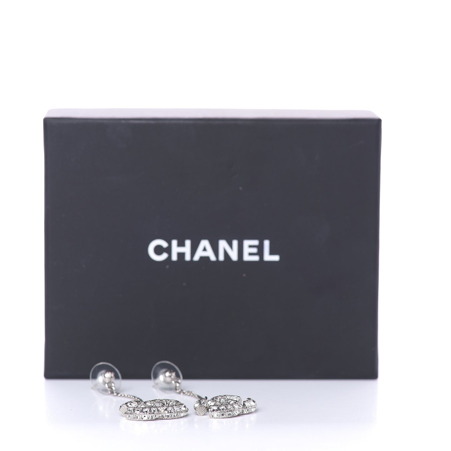 Baguette Crystal CC Drop Earrings Silver