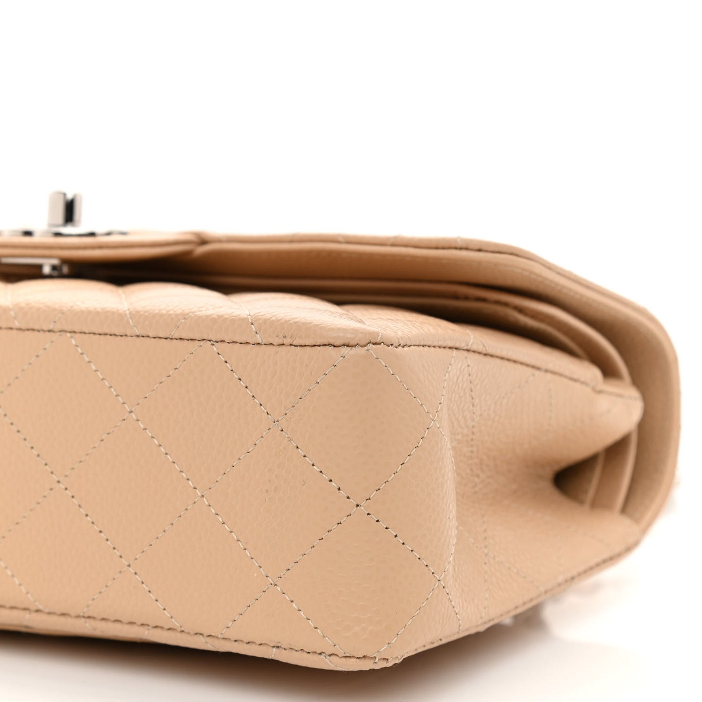 Caviar Quilted Small Double Flap Beige