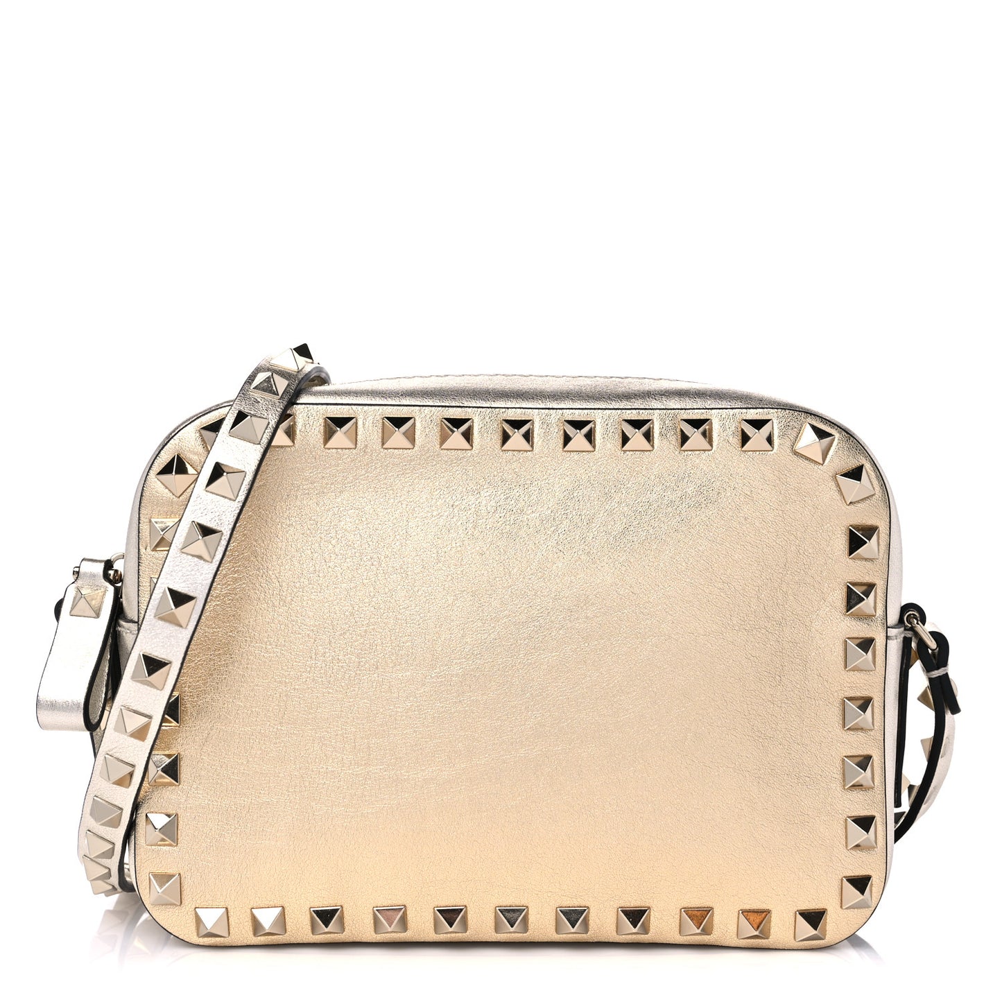 Metallic Calfskin Rockstud Camera Crossbody Bag Gold