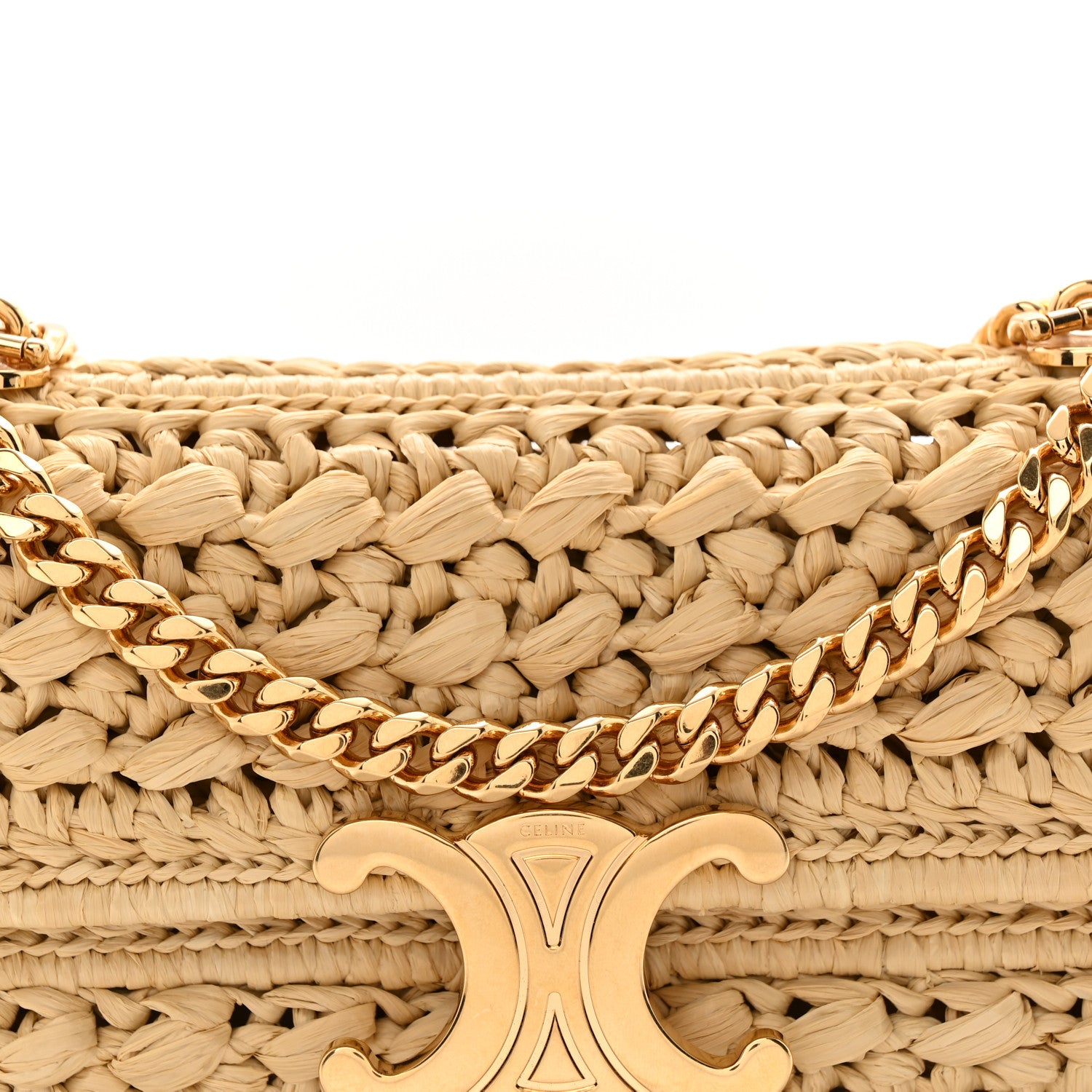 Celine Raffia Effect Claude Chain Shoulder Bag Natural 7 of 10