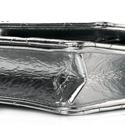 Chanel Hammered Metallic Calfskin Quilted Wallet On Chain WOC Silver 9 of 10