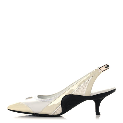 Louis Vuitton Lambskin Patent Calfskin Archlight Slingback Pumps 38 White Black 1 of 9