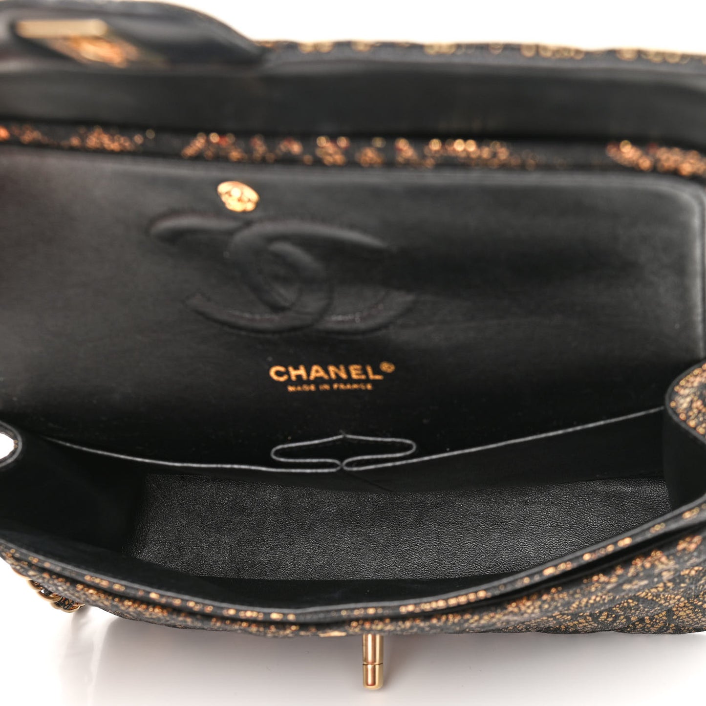 Lace Metallic Goatskin Medium Double Flap Gold