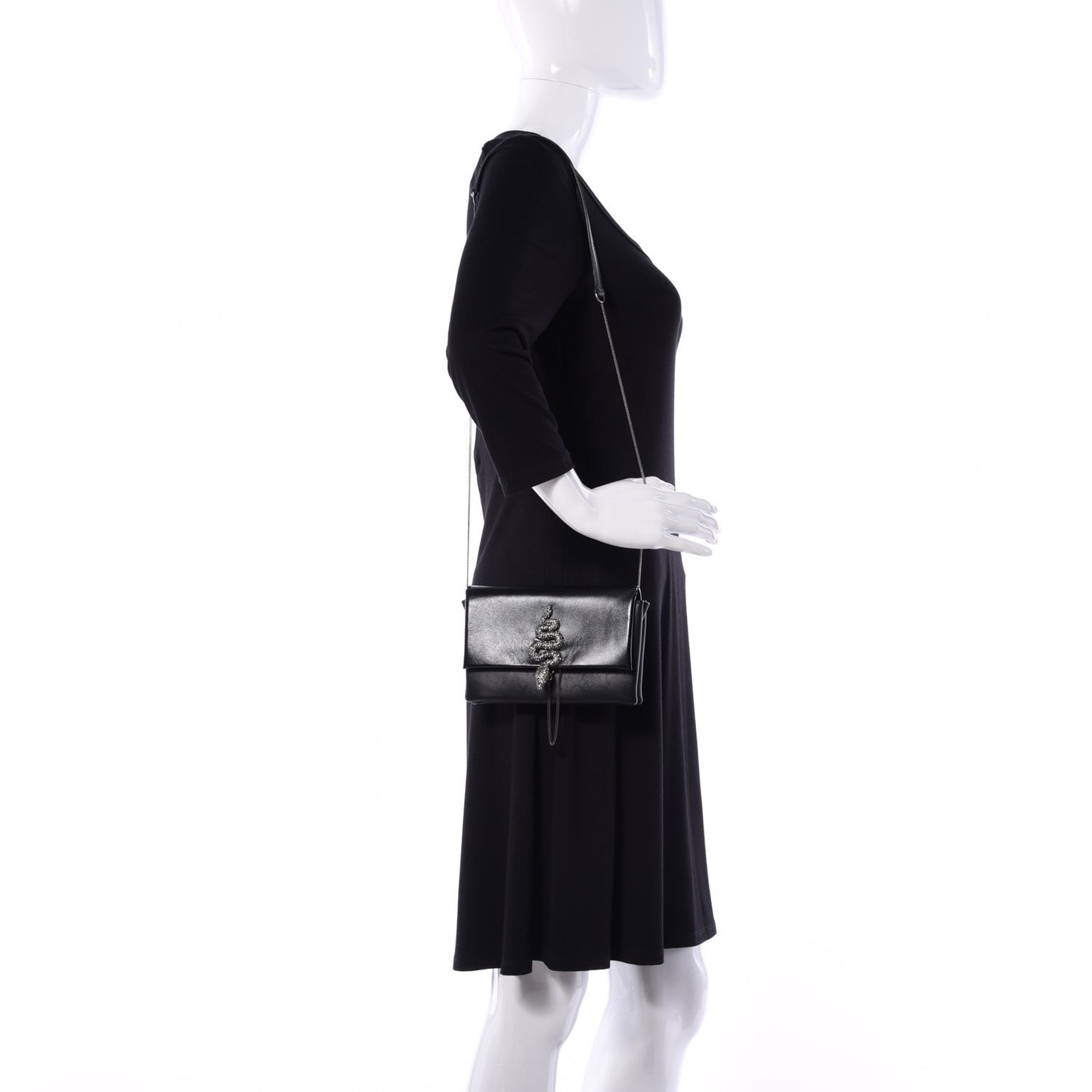 Calfskin Crystal Encrusted Snake Maison Small Crossbody Black