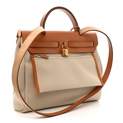 Hermes Military Toile Vache Hunter Herbag Zip Retourne 31 PM Beton Naturel 4 of 12