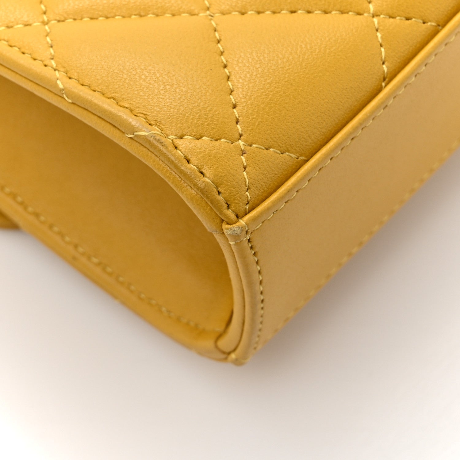 Chanel Lambskin Quilted Top Handle Flap Clutch With Chain Yellow 16 of 17