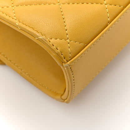 Chanel Lambskin Quilted Top Handle Flap Clutch With Chain Yellow 16 of 17