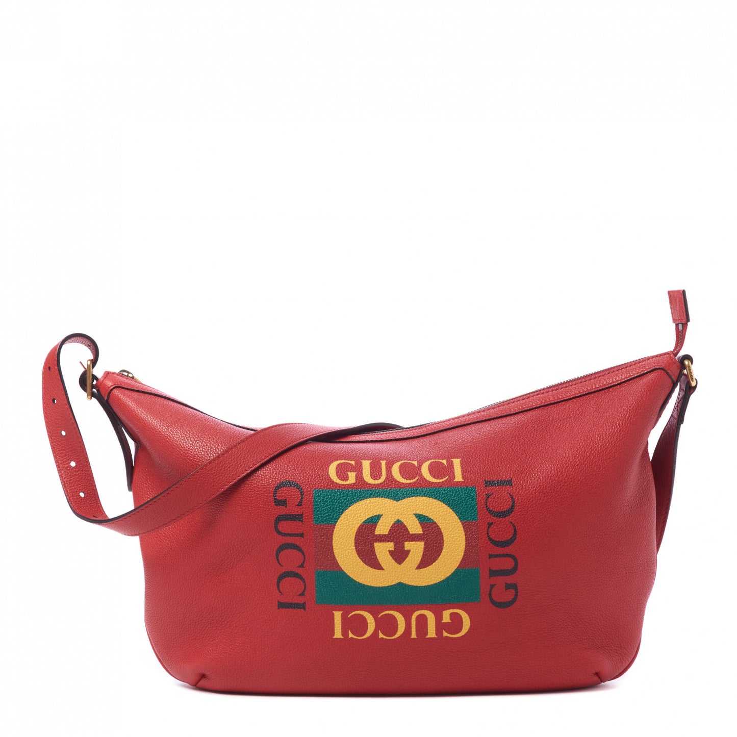 Grained Calfskin Logo Half Moon Hobo Red