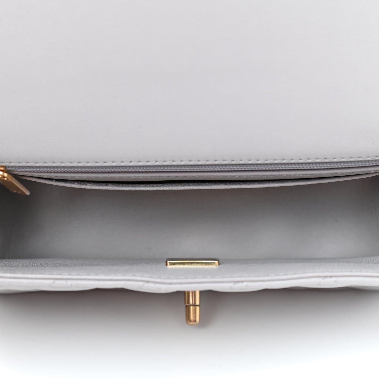 Lambskin Quilted Mini Top Handle Rectangular Flap Grey