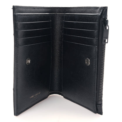 Saint Laurent Grain De Poudre Matelasse Chevron Cassandre Fragments Zippered Bi-Fold Wallet Black 5 of 9