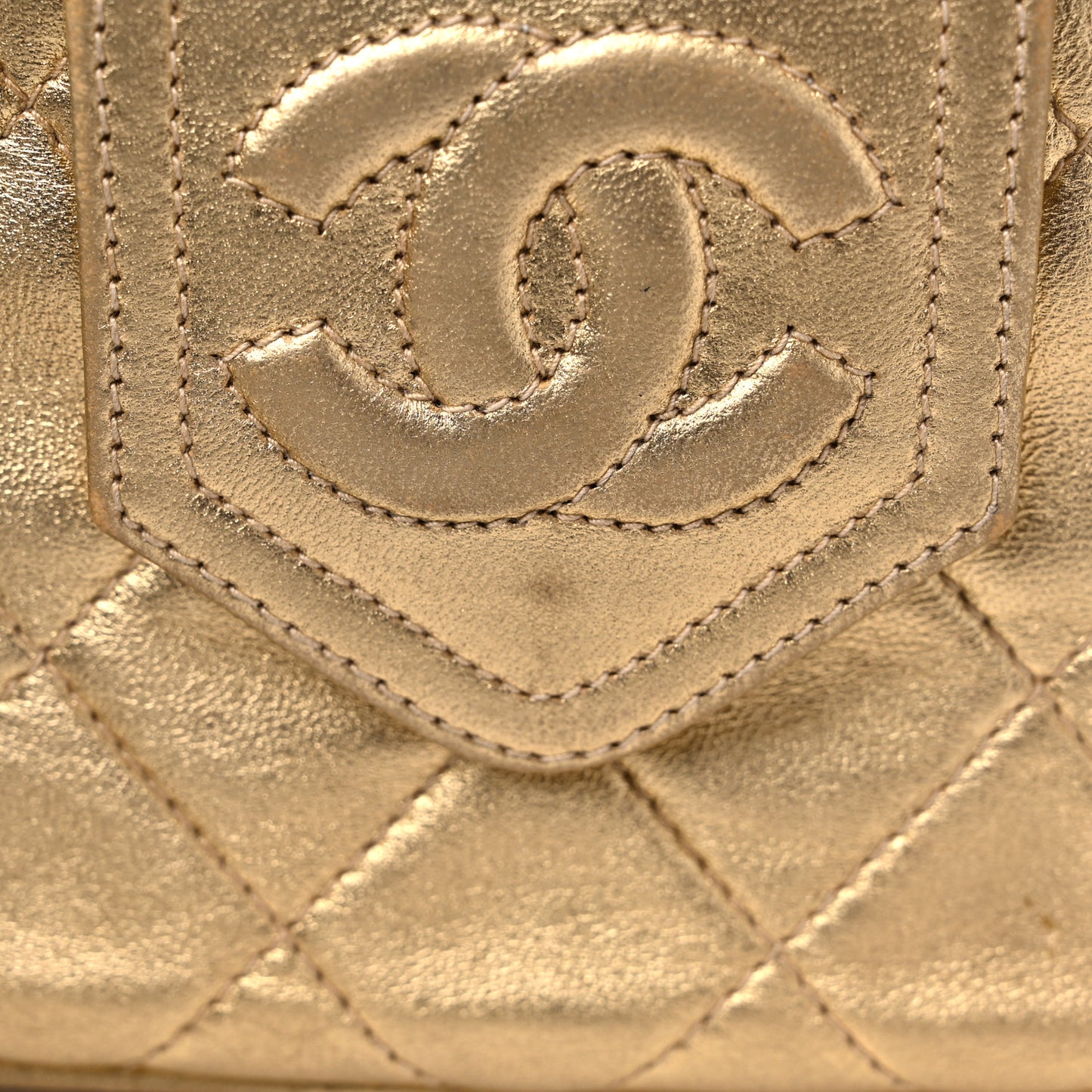 Metallic Lambskin Quilted Tassel Camera Case Gold