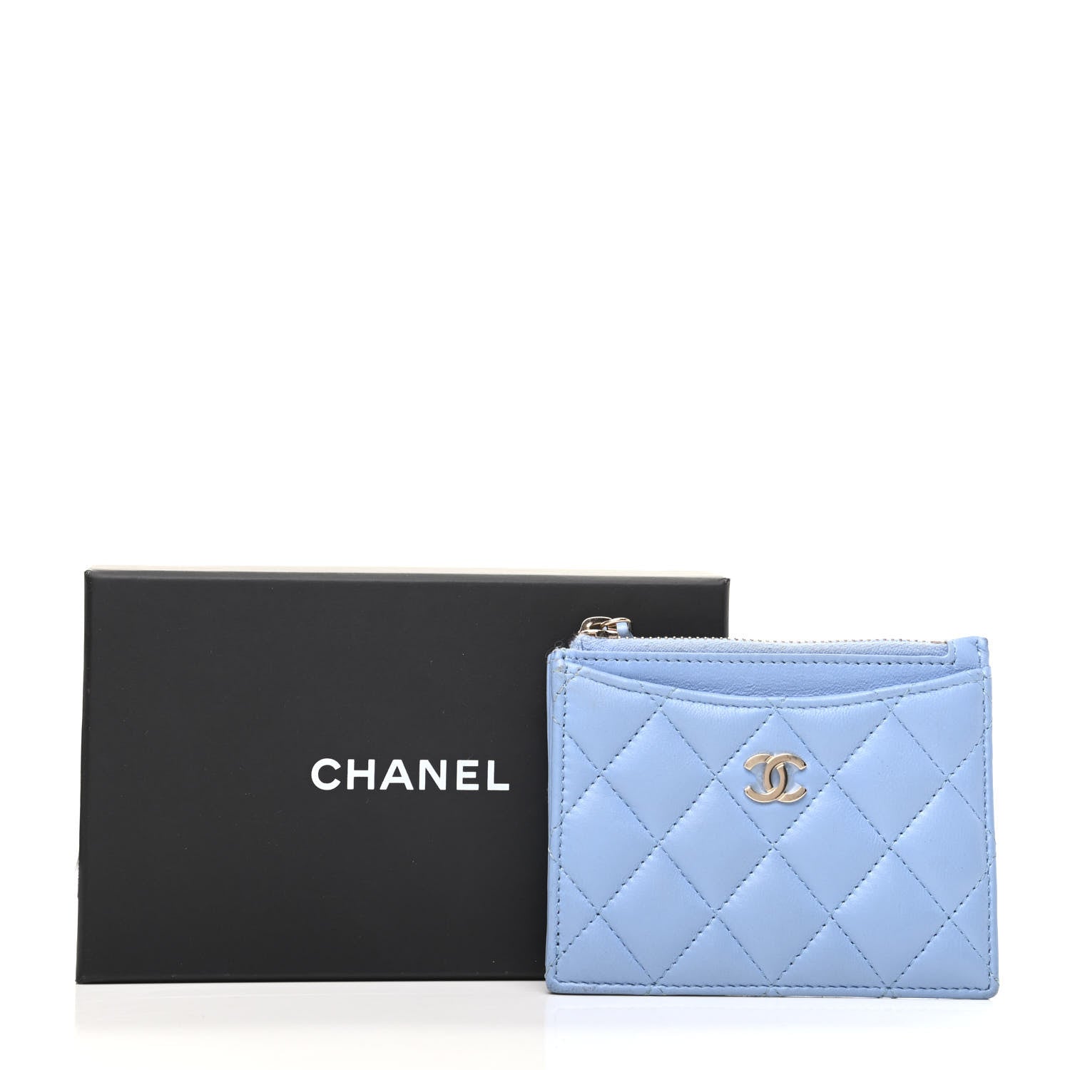 Chanel Lambskin Quilted CC Zip Card Holder Light Blue 8 of 8