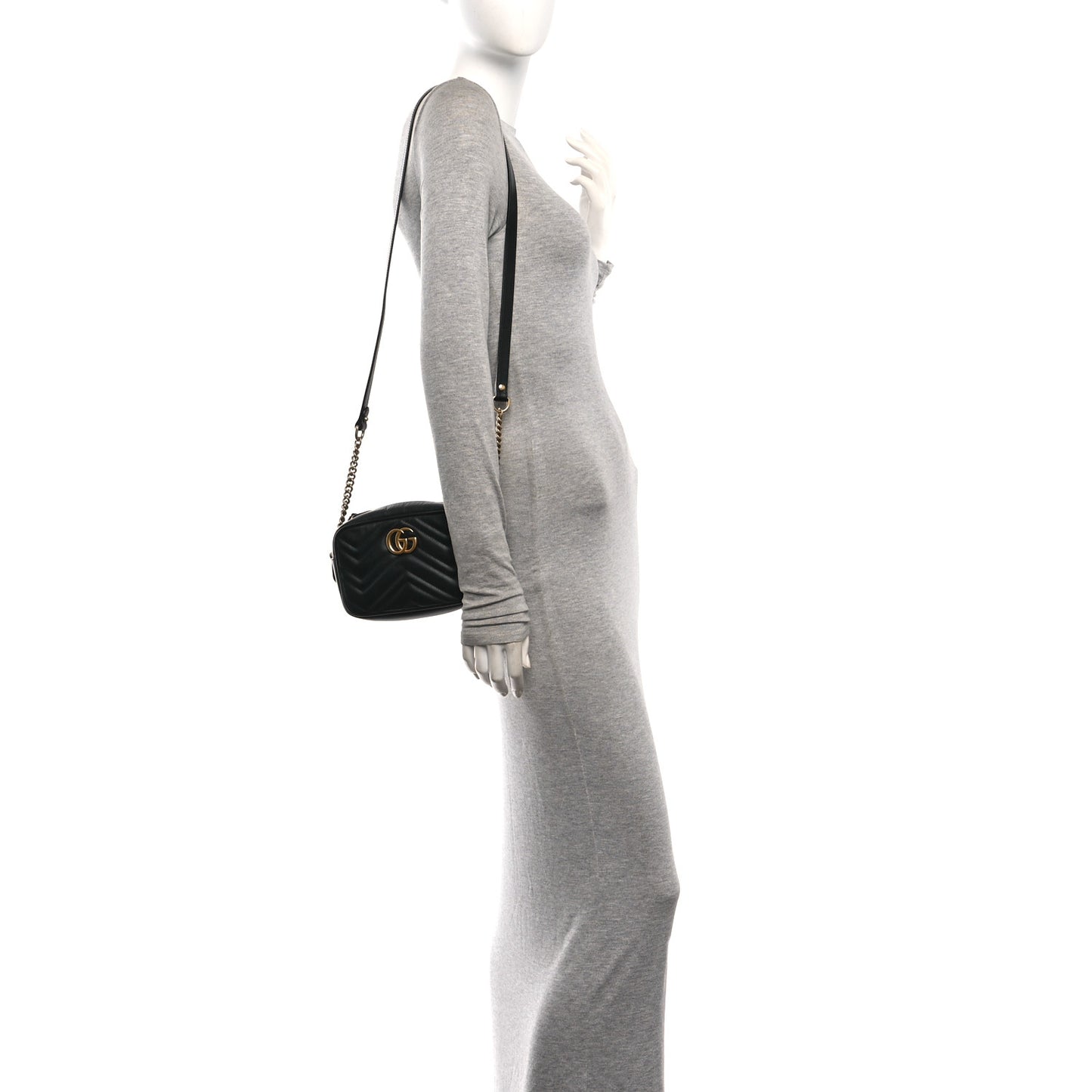 Calfskin Matelasse Mini GG Marmont Chain Shoulder Bag Black