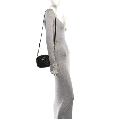 Gucci Calfskin Matelasse Mini GG Marmont Chain Shoulder Bag Black 2 of 10