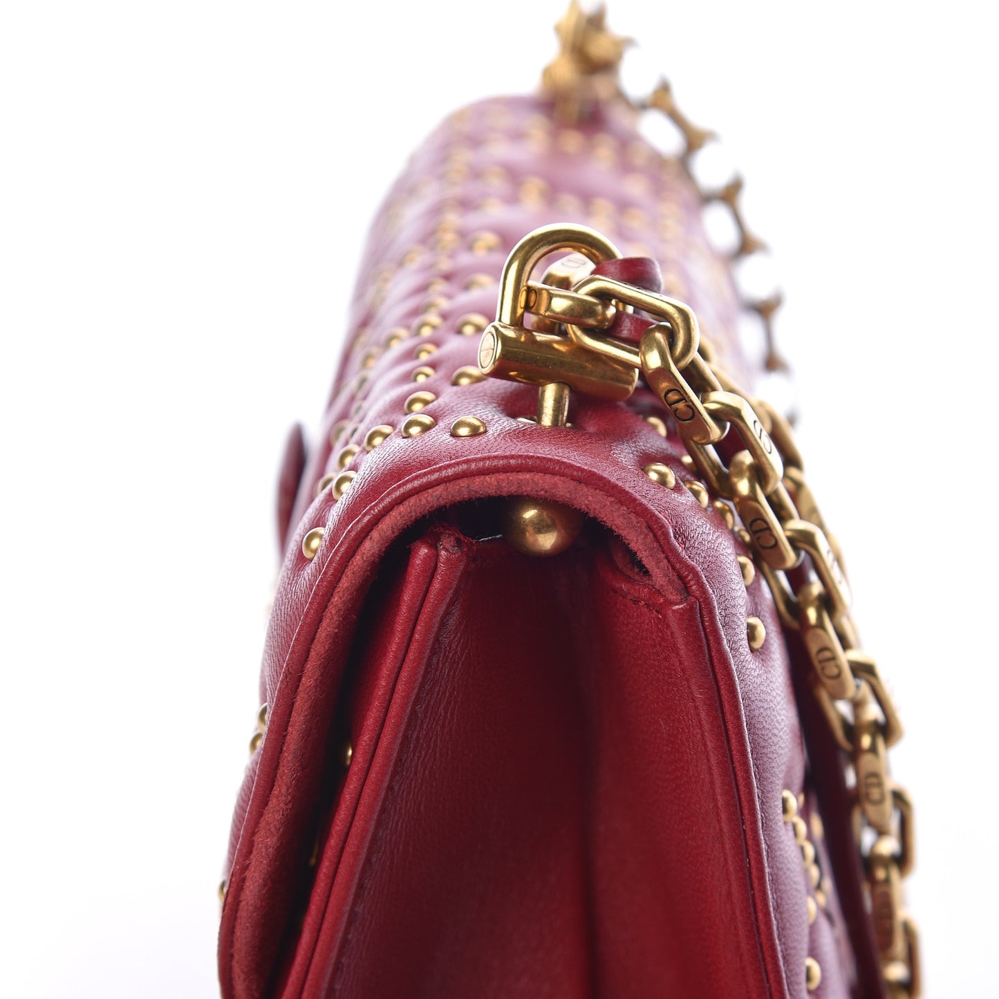 Lambskin Cannage Studded Small Dioraddict Flap Bag Red