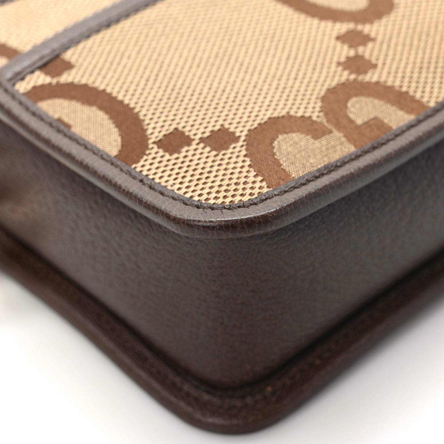 Monogram Jumbo GG Textured Dollar Calfskin Web Mini Crossbody Bag Camel Ebony New Acero