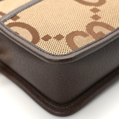 Gucci Monogram Jumbo GG Textured Dollar Calfskin Web Mini Crossbody Bag Camel Ebony New Acero 10 of 16