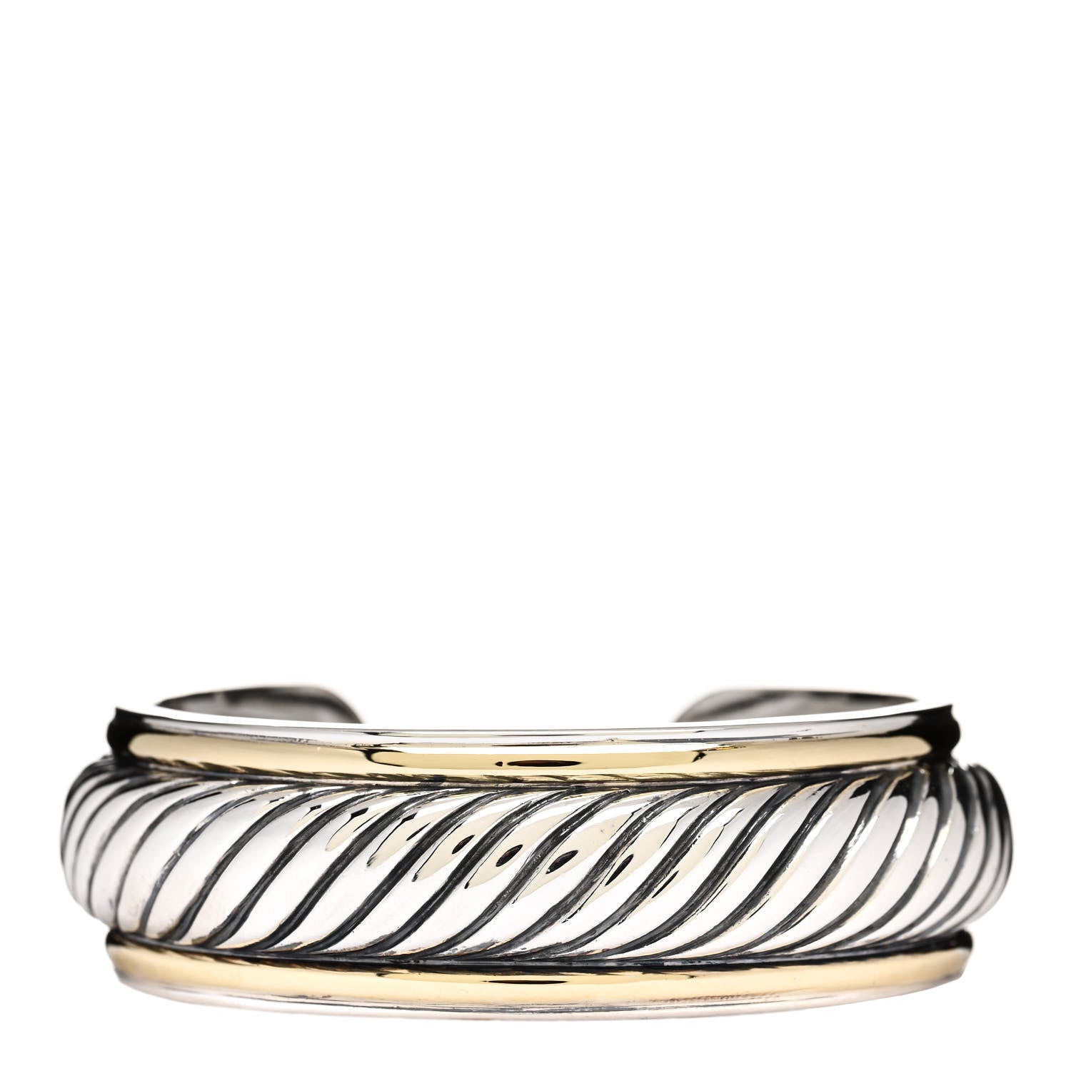 David Yurman Sterling Silver 18K Yellow Gold Sculpted Cable Cuff Bracelet 1 of 3