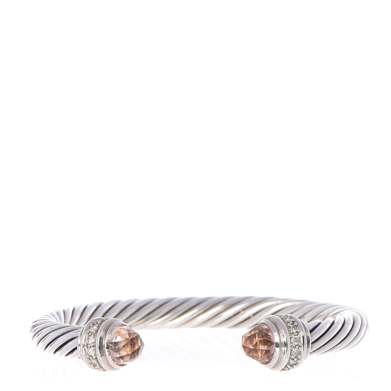 David Yurman Sterling Silver Diamond Morganite 7mm Cable Classics Bracelet 1 of 5