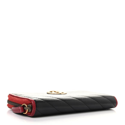 Gucci Vintage Effect Calfskin Matelasse Diagonal Torchon GG Marmont Zip Around Wallet Black Romantic Cherry 4 of 9