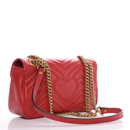 Gucci Calfskin Matelasse Small GG Marmont Shoulder Bag Hibiscus Red 3 of 8