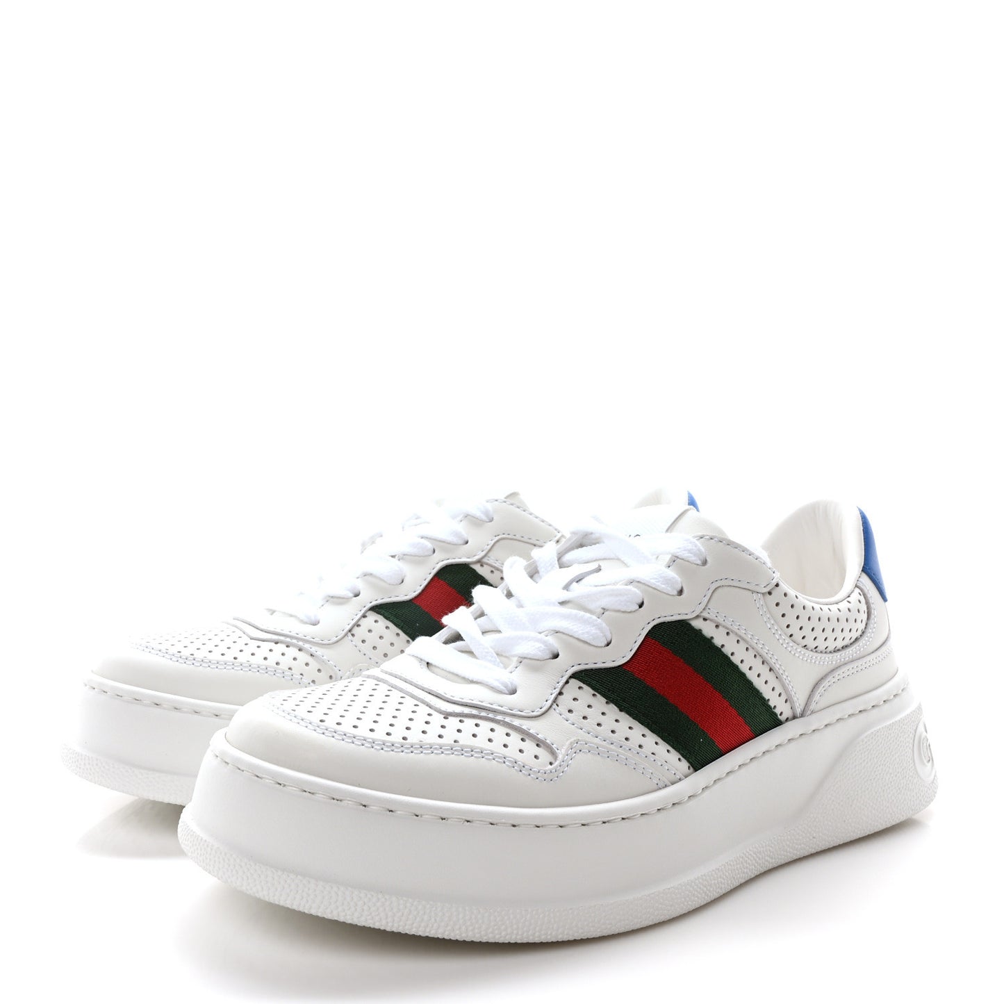 Calfskin Web Perforated Womens Platform 55mm Sneakers 37.5 White Bright Splash
