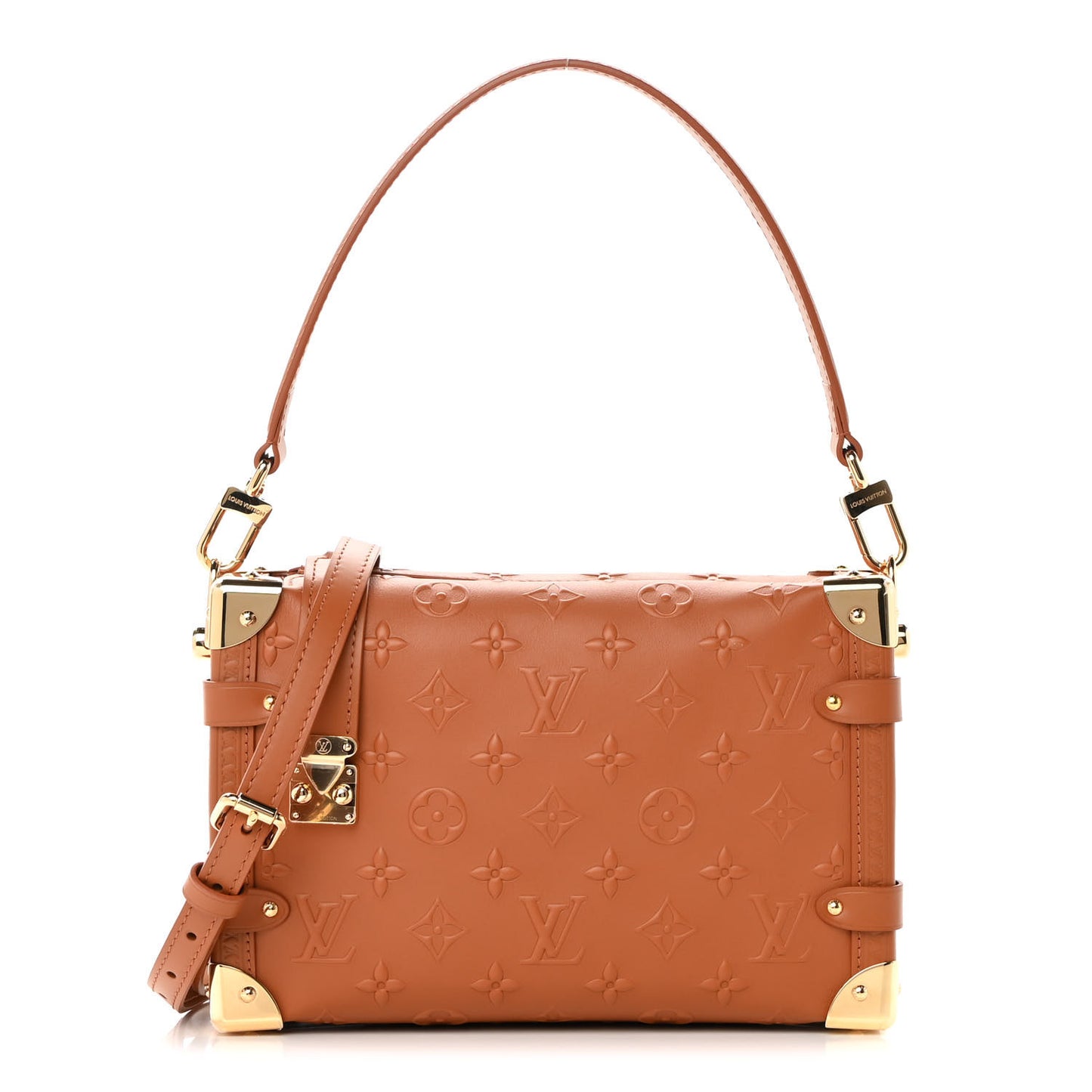 Calfskin Debossed Monogram Side Trunk Tan