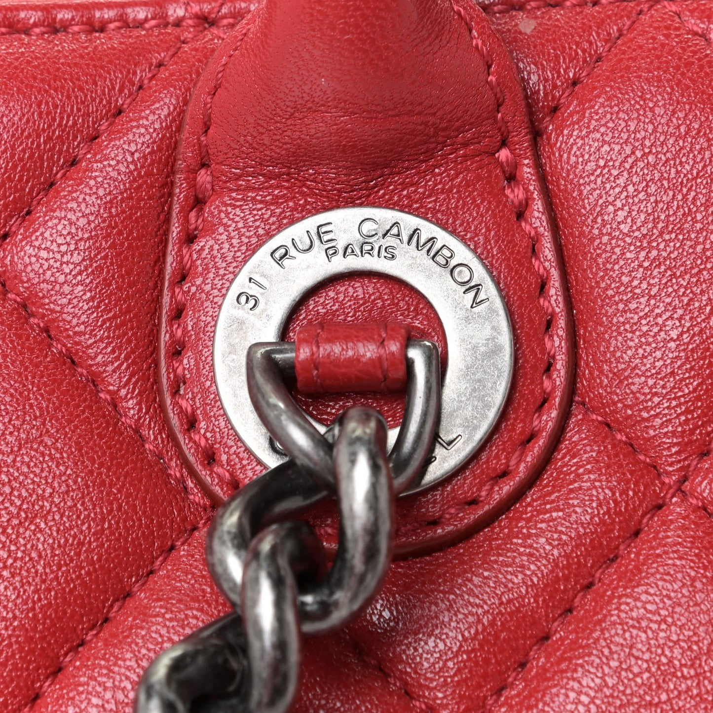 Shiny Sheepskin Quilted Medium Shopping Tote Red