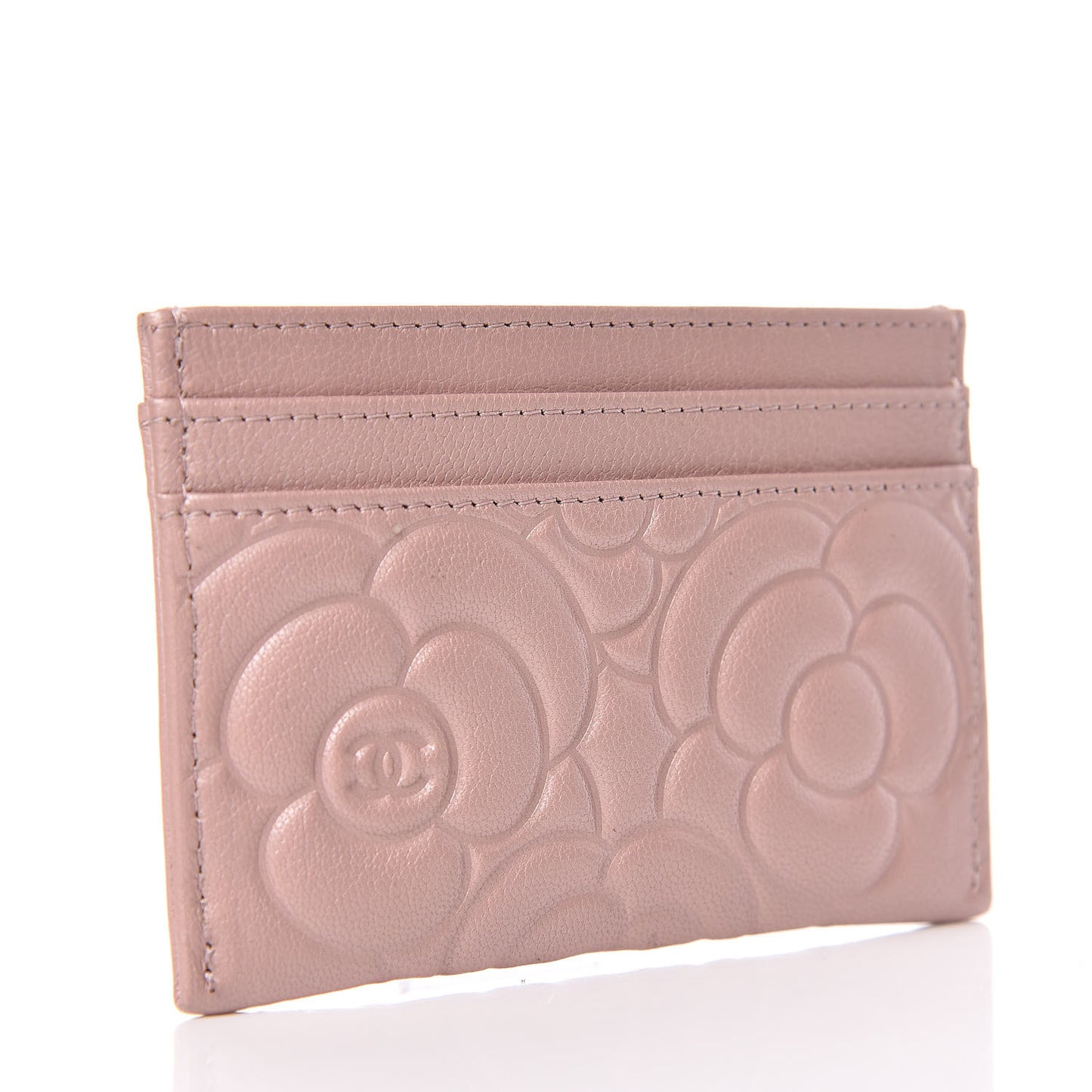 Goatskin Camellia Embossed Card Holder Light Pink