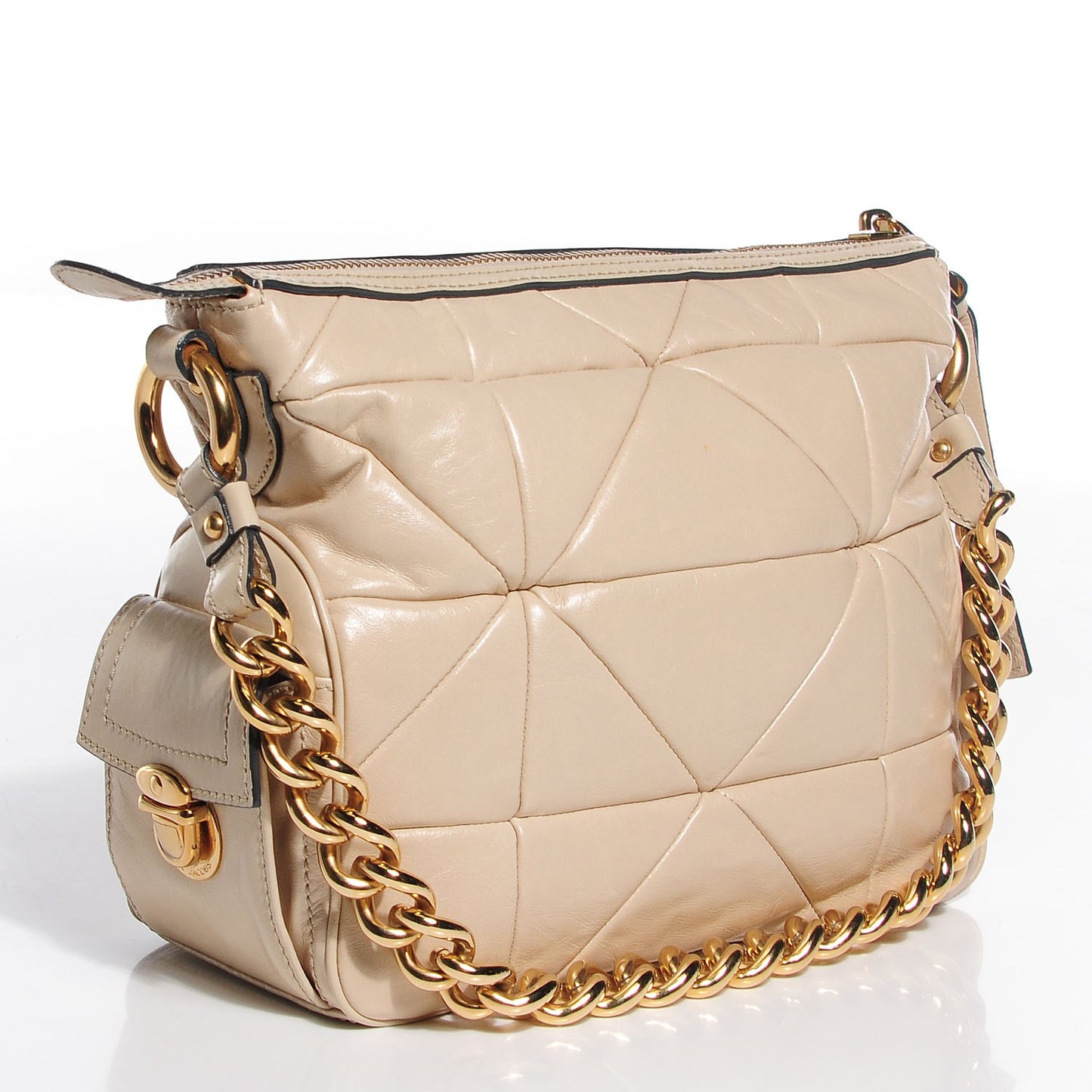 Calfskin Patchwork Multipocket Hobo Beige
