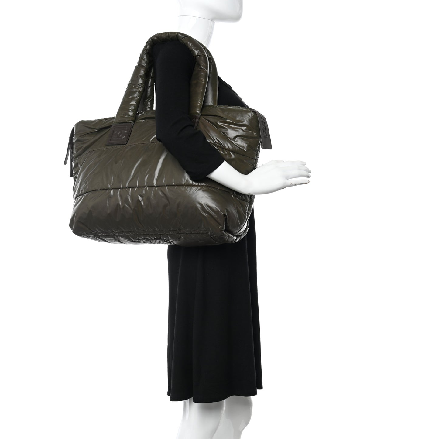 Nylon Quilted Medium Coco Cocoon Reversible Tote Khaki