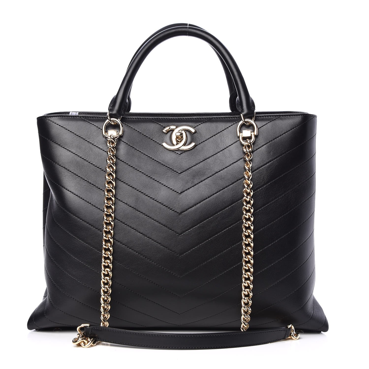 Chanel Calfskin Chevron Quilted Large Shopping Tote Black 1 of 9