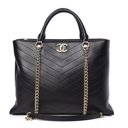 Chanel Calfskin Chevron Quilted Large Shopping Tote Black 1 of 9