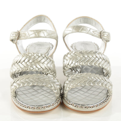 Chanel Metallic Goatskin Quilted Chain Sandals 37 Silver 2 of 8
