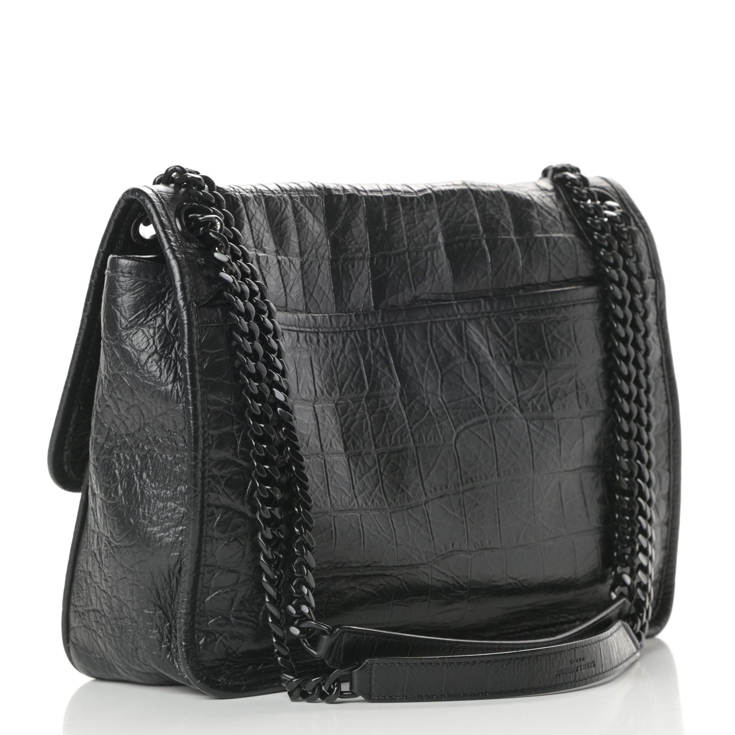 Crocodile Embossed Lambskin Monogram Medium Niki Chain Satchel Black