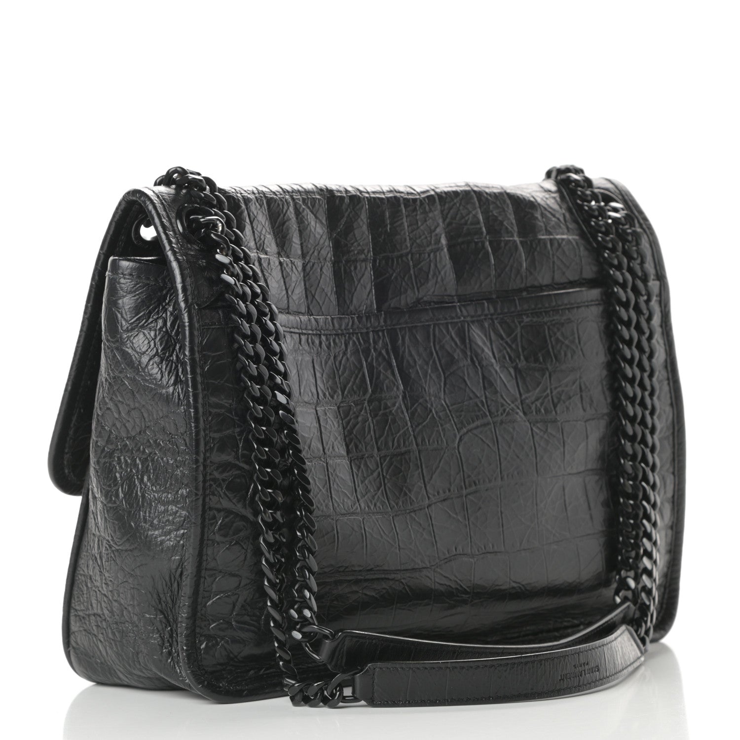 Saint Laurent Crocodile Embossed Lambskin Monogram Medium Niki Chain Satchel Black 5 of 11
