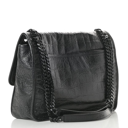 Saint Laurent Crocodile Embossed Lambskin Monogram Medium Niki Chain Satchel Black 5 of 11