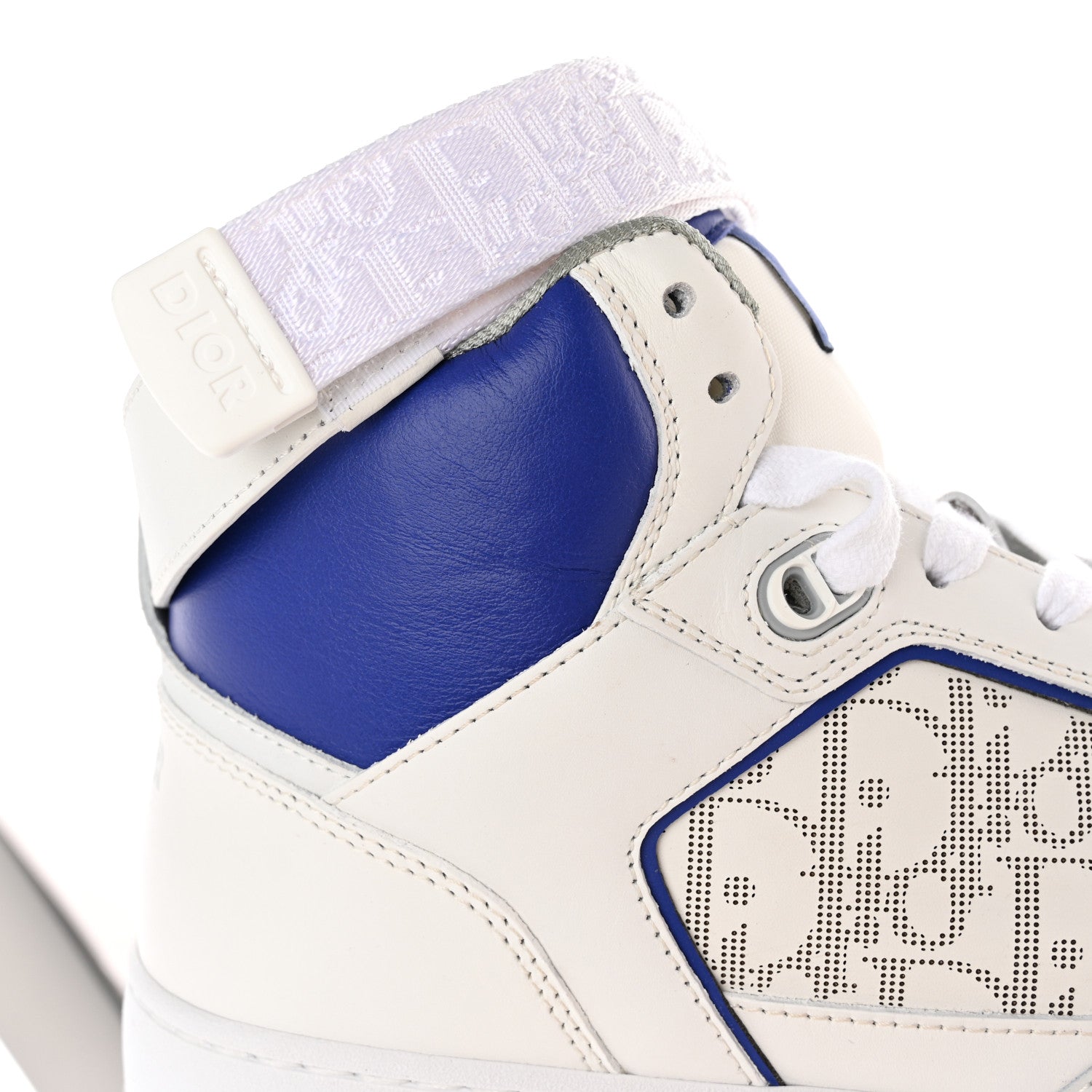 Christian Dior Smooth Calfskin Oblique Galaxy Perforated Mens B27 Mid Top Sneakers 44 White Blue 9 of 11