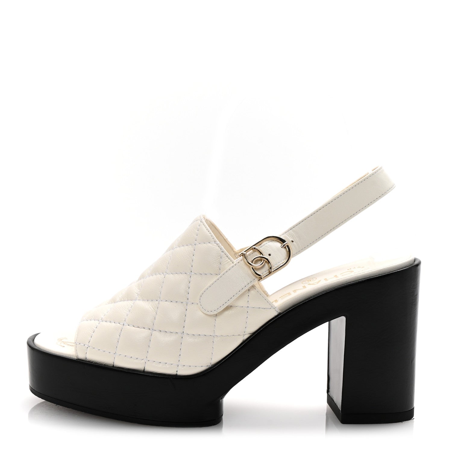 Chanel Lambskin Quilted Peep Toe Wedge Sandals 38 White 1 of 10
