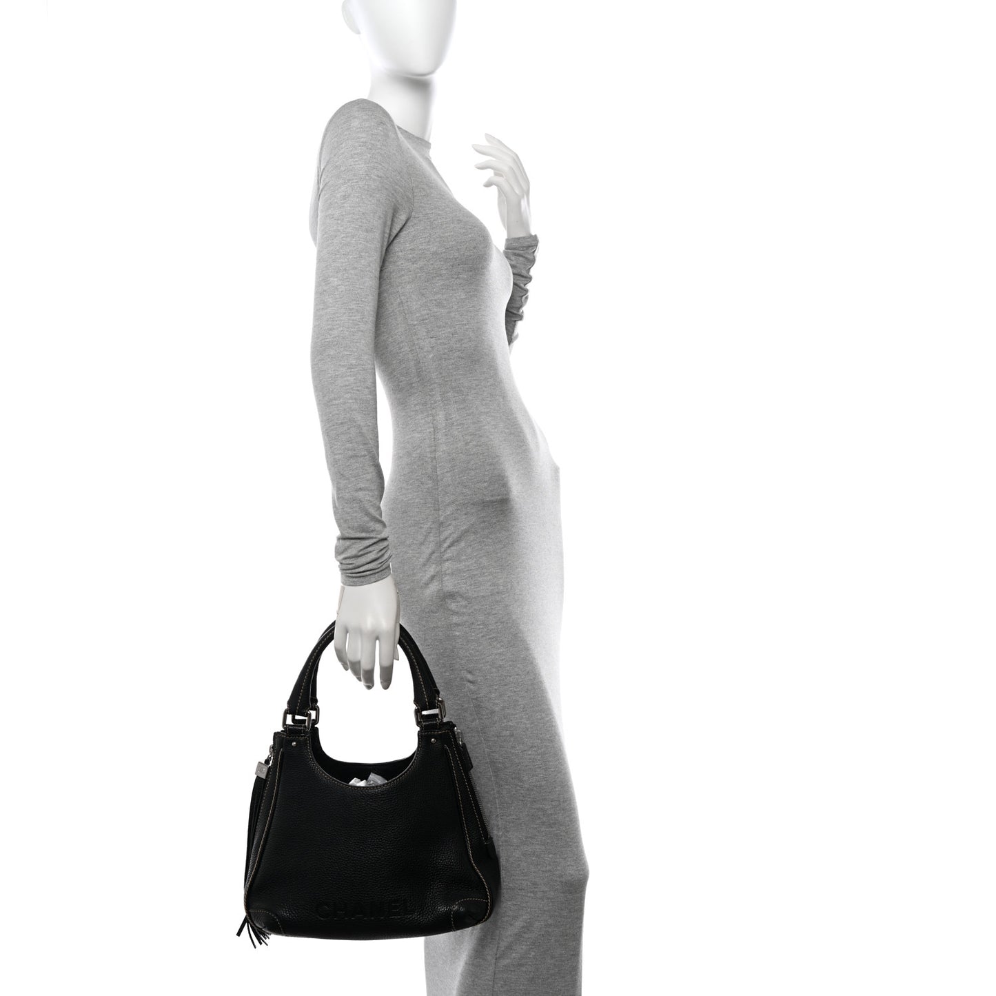Grained Calfskin Tassel Hobo Black