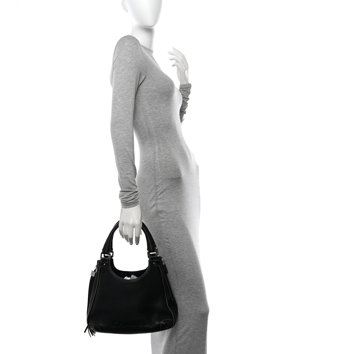 Chanel Grained Calfskin Tassel Hobo Black 2 of 13