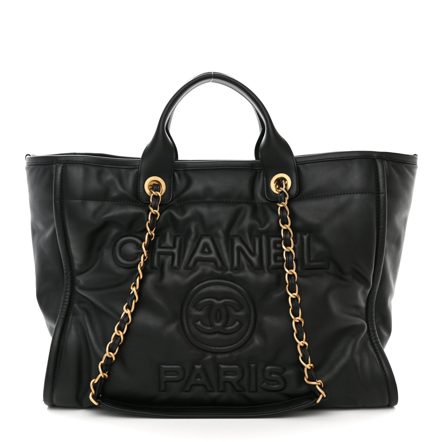 Calfskin Embossed Medium Deauville Tote Black