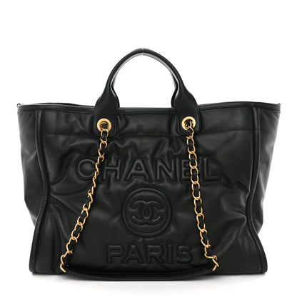 Chanel Calfskin Embossed Medium Deauville Tote Black 3 of 11