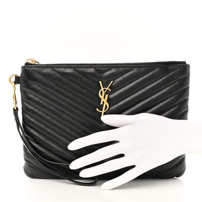 Saint Laurent Calfskin Matelasse Chevron Monogram A5 Wristlet Black 2 of 10