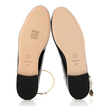 Chanel Patent Calfskin Cap Toe Ankle Chain Ballerina Flats 38 Black 5 of 9