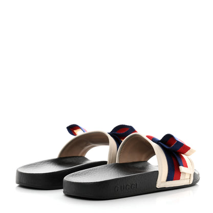 Gucci Satin Web Sylvie Bow Slide Sandals 39 White 4 of 8