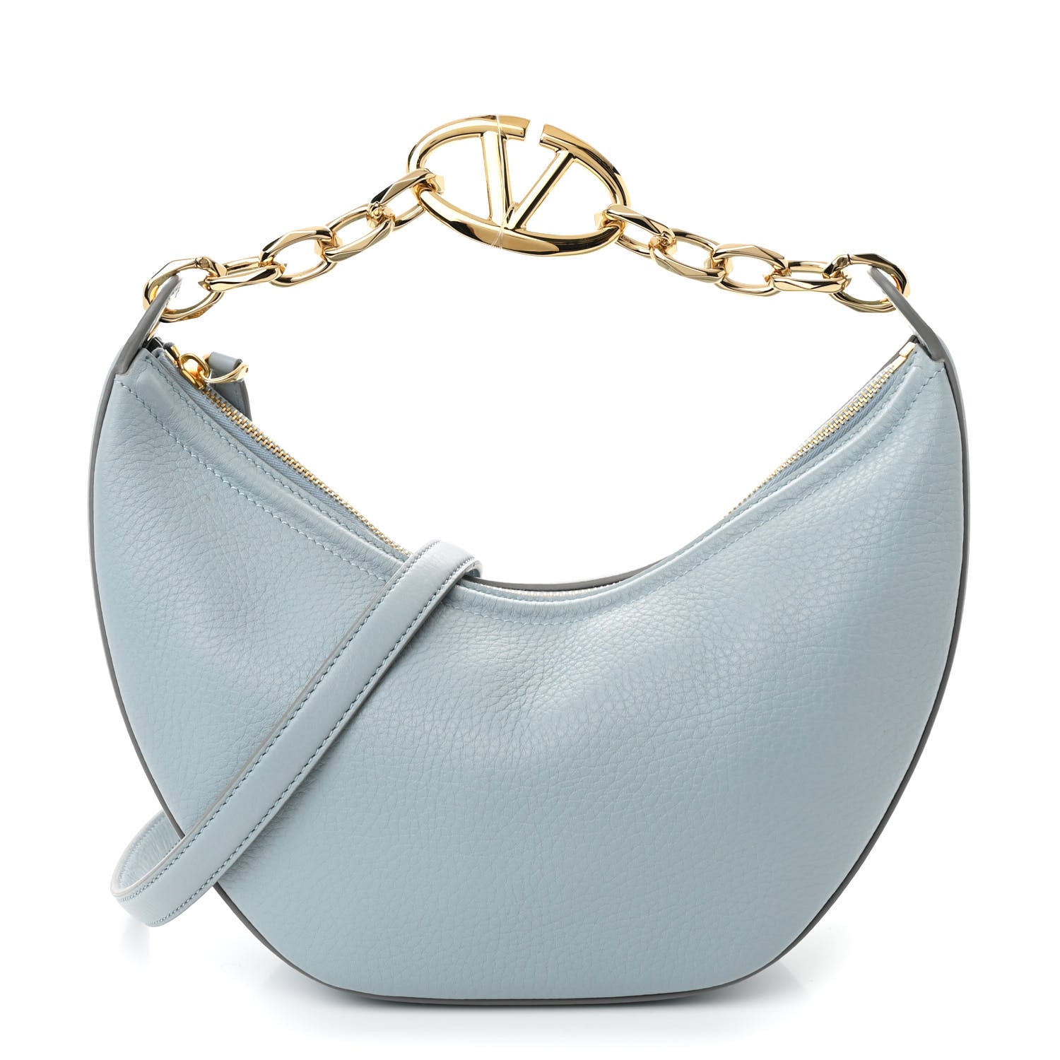 Valentino Garavani Grainy Calfskin Small Vlogo Moon Hobo Bag Blue 1 of 10