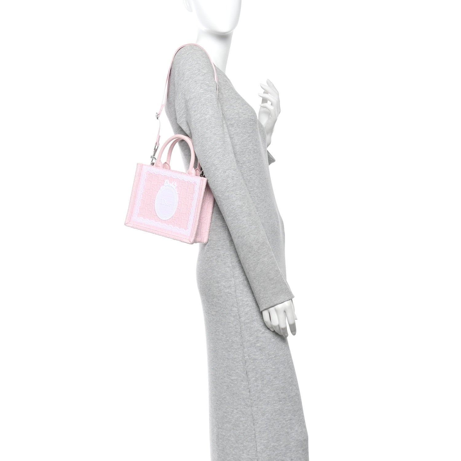 Christian Dior Cotton Toile De Jouy Oblique Embroidered Dior Medaillon Mini Book Tote With Strap Soupir Pink White 2 of 10